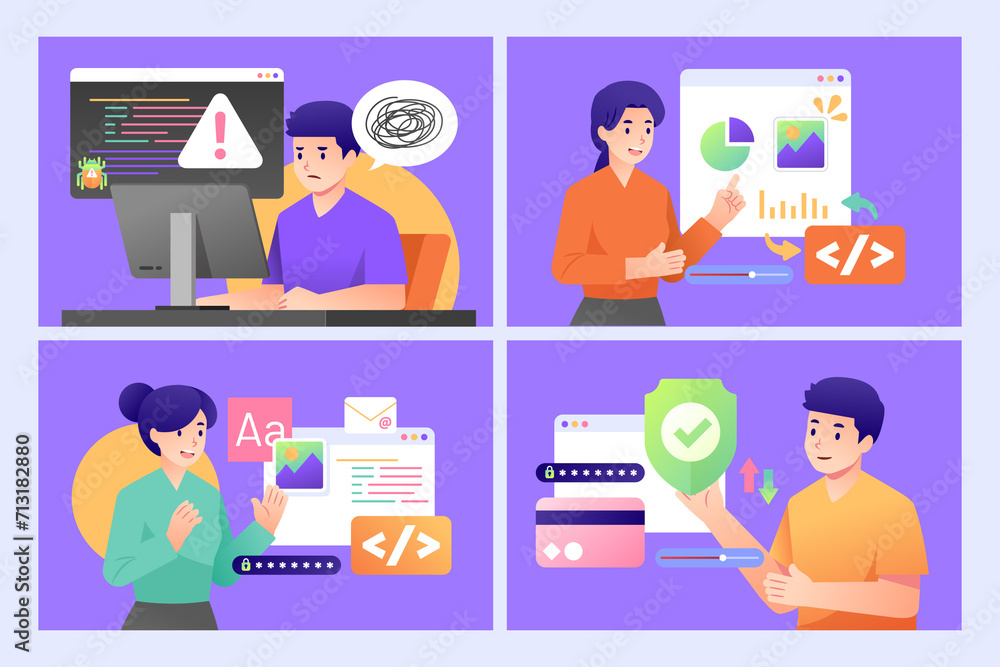 Wall mural backend compositions in flat design