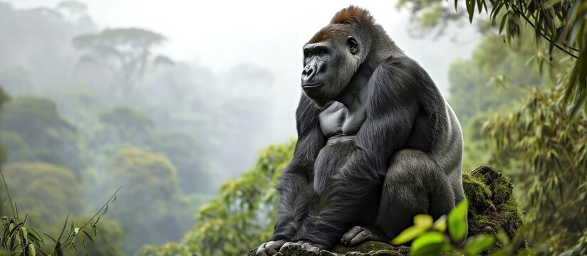 Gorillas are the largest primates on Earth with males weighing up to 400 pounds and standing over 6 feet tall They are native to the rainforests of Central and West Africa. Copy space image