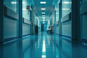 Fototapeta premium A long hallway with a bench in the middle. Suitable for interior design or architectural concepts