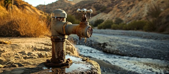 A locked Spigot in a California Park due to the water drought. Copy space image. Place for adding text - obrazy, fototapety, plakaty