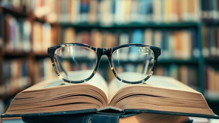 Open Book With Glasses, A Clear View to Knowledge and Reading