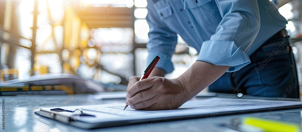 Poster engineer write maintenance inspection check list record data for preventive maintenance hand write d