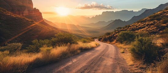 A spectacular sunrise from Glenn Springs Road Big Bend National Park United States. Copy space image. Place for adding text