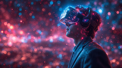 Portrait of a man in virtual reality glasses. 3d rendering