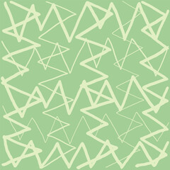green, beige background with zig zag texture effect, weave plaid style fine broken lines. Irregular check repeat pattern. Square diagonal shape, grunge noise texture, distortion. Use for overlay