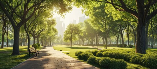 Obraz premium Panorama of big city park. Copy space image. Place for adding text