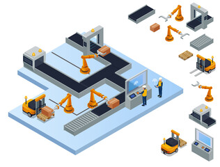 Smart industry illustrations and icons in isometric view