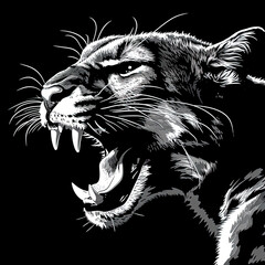 cougar, vector illustration, black color. Illustration for banners and albums. covers, books