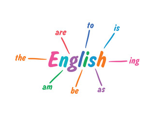 colorful english word and additional words. english word