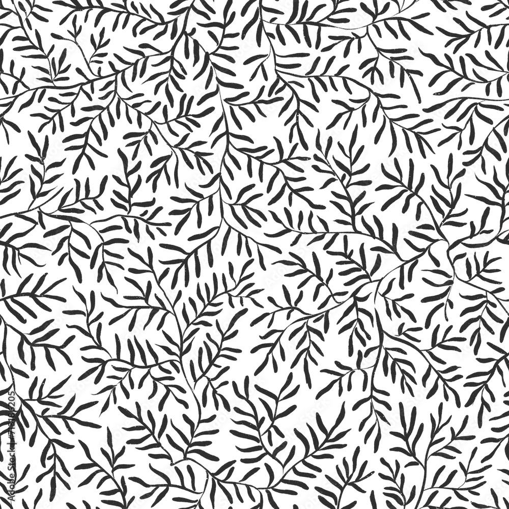 Poster seamless pattern with elegant monochrome minimalistic leaves