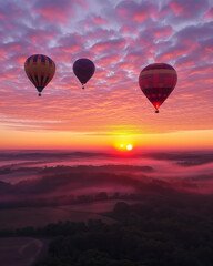 Fototapeta premium Hot Air Balloons Against Vibrant Sunrise Sky