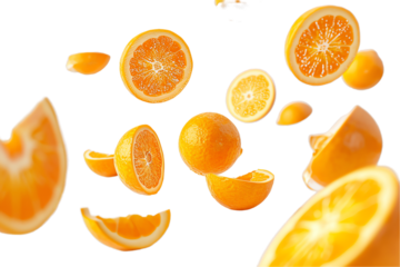 orange fruits fly isolated on transparant background