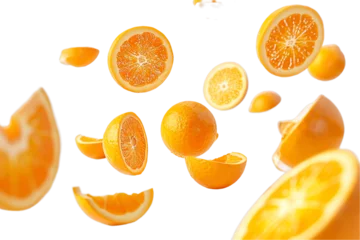 Foto op Canvas orange fruits fly isolated on transparant background © masud