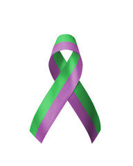 Green purple awareness ribbon for Stickler Syndrome and Anal cancer, anus health and illness...