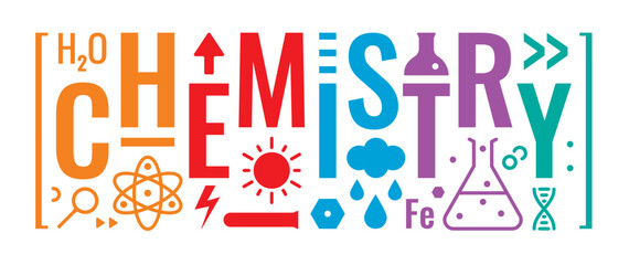 colorful chemistry word and chemistry symbols design