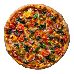 pizza vegetariana with lots of vegetables . Clipart PNG image . Transparent background . Generative...