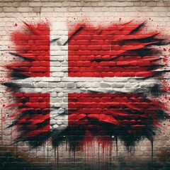 Urban Aesthetics: Grunge Art Featuring the Flag of Denmark on a Brick Wall