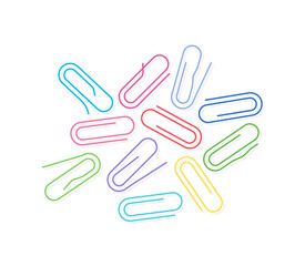 colored paper clips on a white background. distorted and crooked paperclip vector