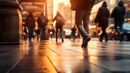 Rolgordijnen Motion blurred people legs crossing the pedestrian © Onchira