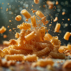 Delicious pasta falling in studio