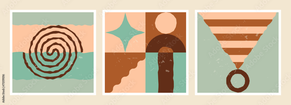Poster set of abstract modern minimalist compositions with irregular geometric shapes. flat vector illustra