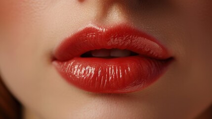 Naklejka premium A close-up image showcasing the vibrant red lips of a woman. Perfect for beauty and cosmetic themes