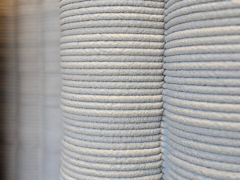 Closed up of the 3d printing in concrete material in horizontal line