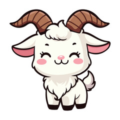 Cute goat cartoon animal Flat