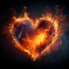 Fototapeta na wymiar Burning heart on a dark background. 3d illustration. Love concept
