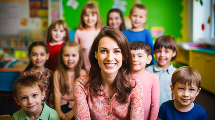 Profesora con sus alumnos de infantil en clase