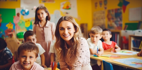 Profesora con sus alumnos de infantil en clase