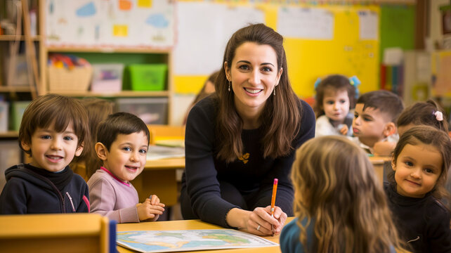 Profesora con sus alumnos de infantil en clase
