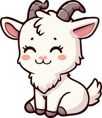 cute goat siting with horn vector