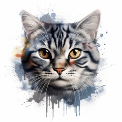 cat face in grunge style o white background