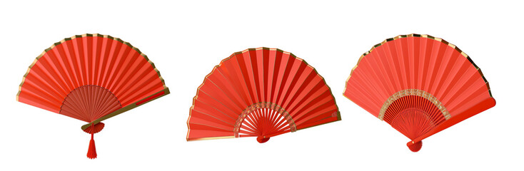 This 3D illustration showcases a decorative red fan, symbolizing Lunar New Year celebrations across Asia