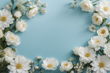 Naklejka na ściany i meble frame of daisies flower light blue background