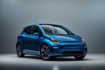 Fototapeta na wymiar blue electric car concept grey background
