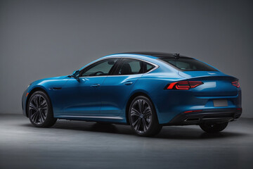Fototapeta na wymiar blue electric car concept grey background