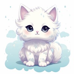 Cymric_cat in kawaii style on white background