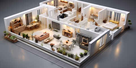 Modern house in isometric view Living room .
