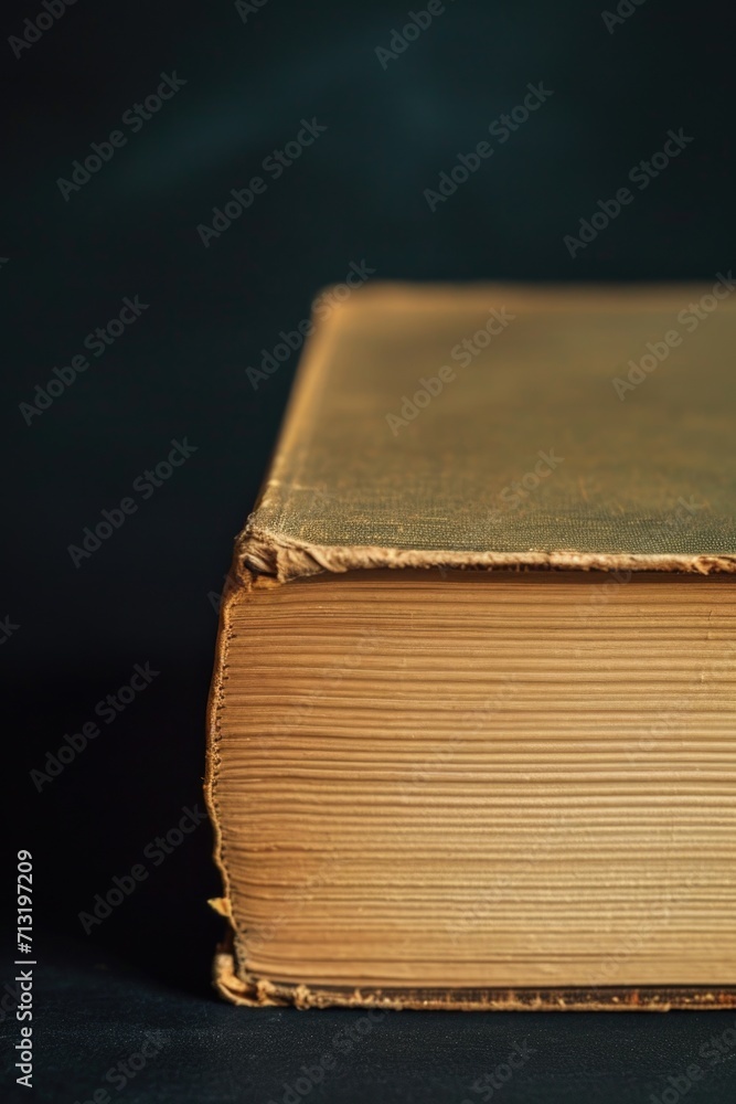 Poster a detailed view of a book placed on a table. suitable for various purposes