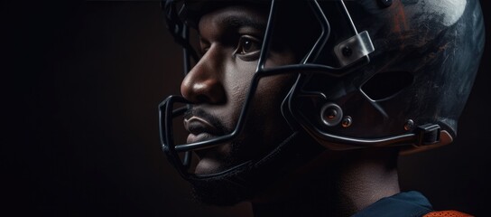 A profile of an athlete in a football helmet, focusing on the game