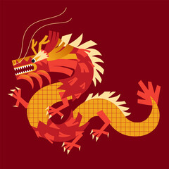 2024 Chinese Dragon Lunar New Year card. Festive vector illustration. Chinese greeting design. Hand drawn Asian style abstract geometric dragon. 