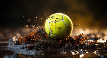 A once pristine tennis ball now finds itself caked in mud, a symbol of determination and resilience in the face of adversity on the outdoor courts
