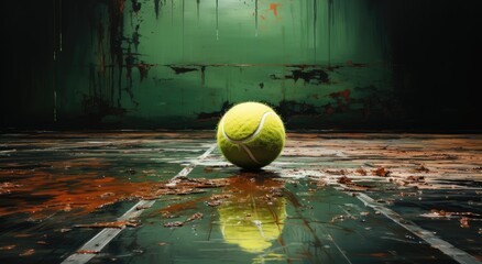 A discarded tennis ball lies forgotten on the grimy ground, a symbol of abandoned athleticism and lost potential