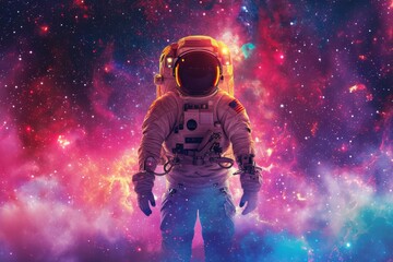 Naklejka premium The astronaut in the colorful space.