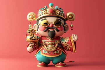 Fototapeta premium The God of Wealth for chinese new year at red background.