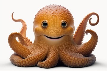 portrait of octopus smiling with all his teethon a white background