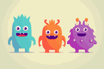 Cute abstract cartoon characters set. Bundle of different types of colorful monsters with simple shapes. Mascots expressing emotions. Vector childrens illustration in flat design isolated collection
