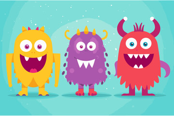 Cute abstract cartoon characters set. Bundle of different types of colorful monsters with simple shapes. Mascots expressing emotions. Vector childrens illustration in flat design isolated collection